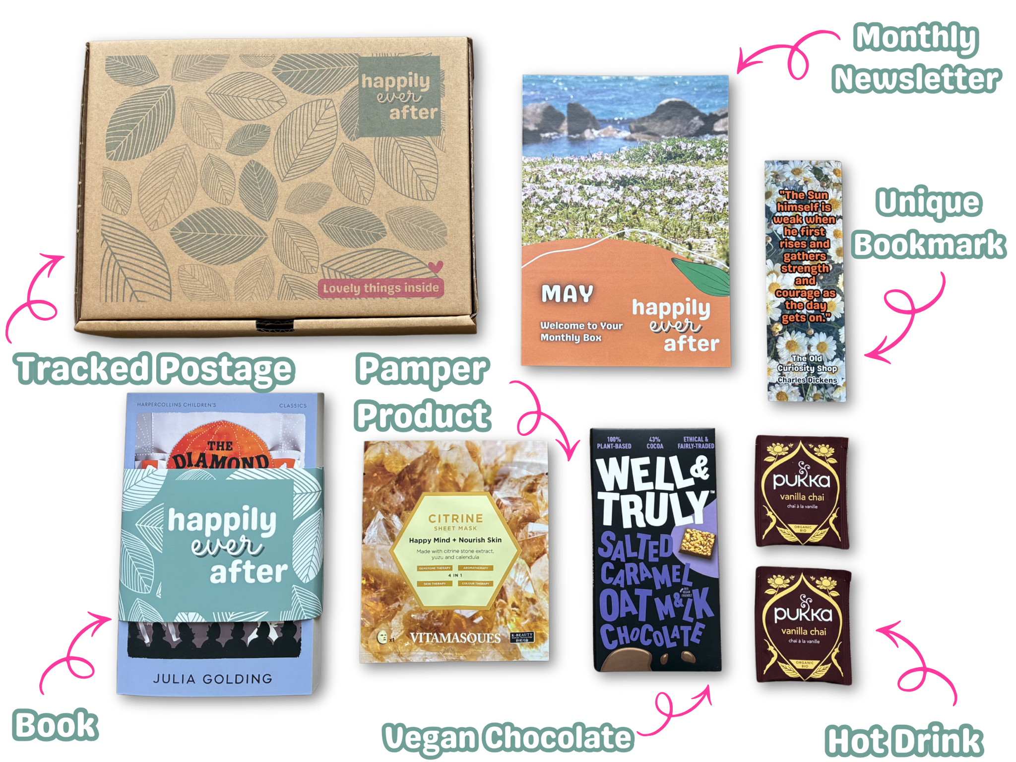 Young Adult Book Subscription Box contents laid out