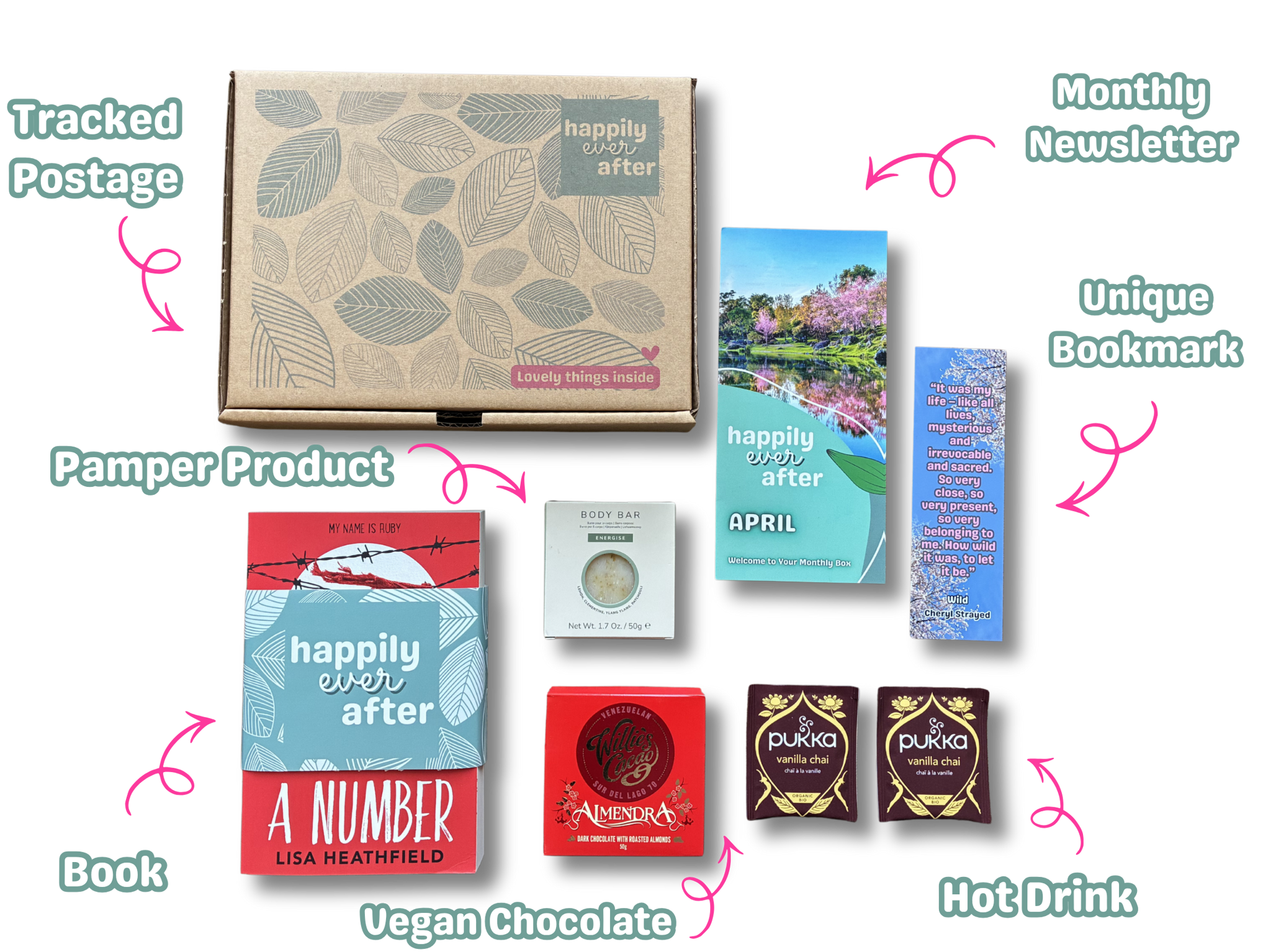 Young Adult Book Subscription Box with book, chocolate, pamper gift and tea